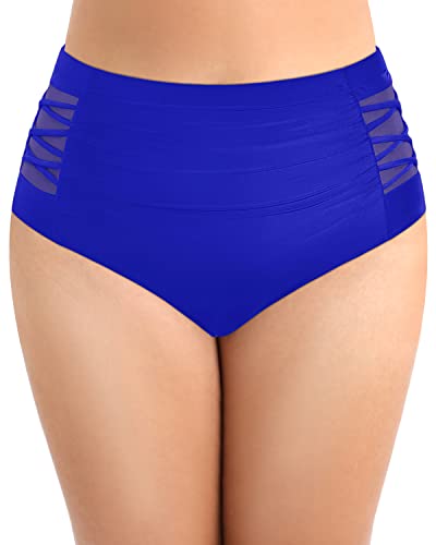 Full Coverage Plus Size High Waisted Swim Bottom-Royal Blue