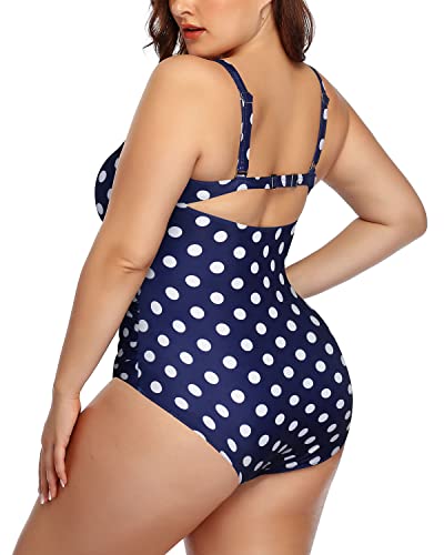 High Waisted Cutout One Piece Swimsuit Front Tie-Blue Dots