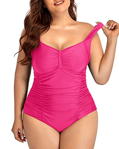 Vintage Sweetheart Neckline Bathing Suits For Curvy Women-Neon Pink