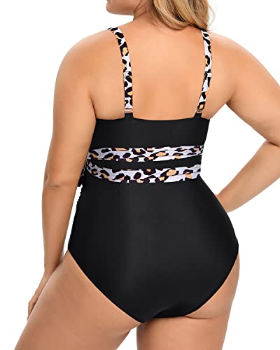 Backless High Waisted Tummy Control One Piece Swimwear-Black And Leopard