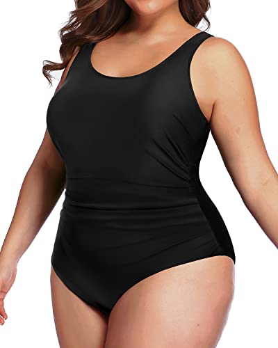 Backless Low Cut Plus Size Sport Swimsuit For Curvy Women-Black