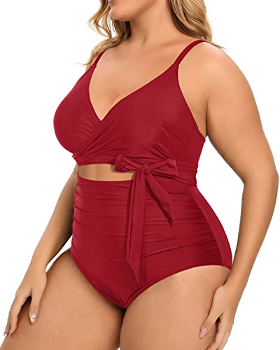 Plus Size Cutout Open Back One Piece Swimsuits For Summer-Red