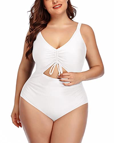 High-Waisted Tummy Control Large Size Swimwear-White