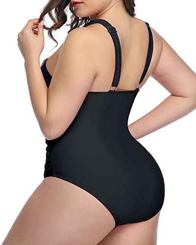 Sexy Tummy Control Front Cross Swimsuits For Women-Black