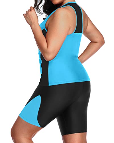 Stretchy Racerback Two Piece Athletic Tankini For Plus Size Women-Aqua