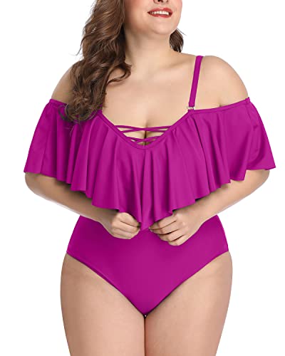 Vintage Style Bathing Suits For Plus Size Women-Hot Pink