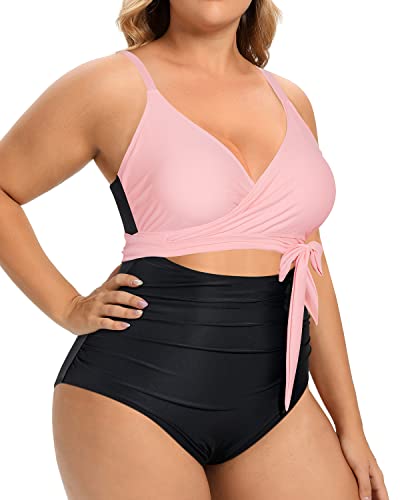 Flattering Cutout Open Back Plus Size One Piece Swimsuits-Pink And Black