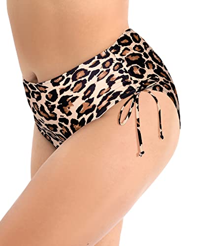 Plus Size Modest Bikini Bottom Adjustable Side Ties-Leopard