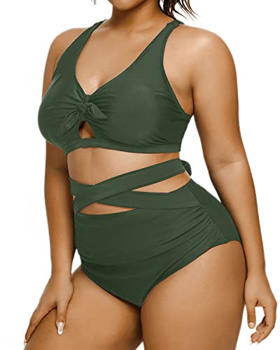 2 Piece Padded Support Plus Size Bikini Swimsuit-Army Green