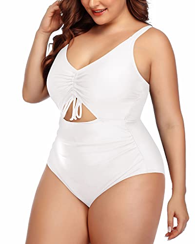 High-Waisted Tummy Control Large Size Swimwear-White