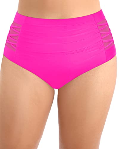 Flattering Plus Size High Waisted Bikini Bottom Full Coverage-Neon Pink