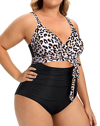 Backless High Waisted Tummy Control One Piece Swimwear-Black And Leopard