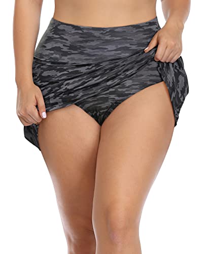 High Waisted Athletic Swim Skirt Plus Size Bathing Suit For Women-Camouflage