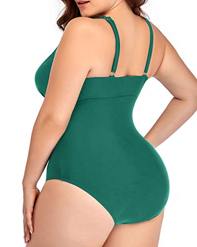 Comfortable And Attractive Plus Size V Neck Bathing Suit-Emerald Green