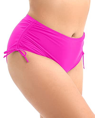 Adjustable Side Tie Plus Size High Waist Bikini Bottom Tankini Brief-Neon Pink