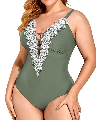 Custom Fit Plus Size One Piece Swimsuits For Women-Olive Green