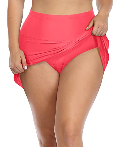 High Waisted Swim Skirt For Plus Size Women-Red