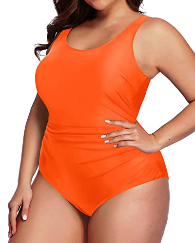 Modest Backless Plus Size Sport One Piece Swimwear-Neon Orange