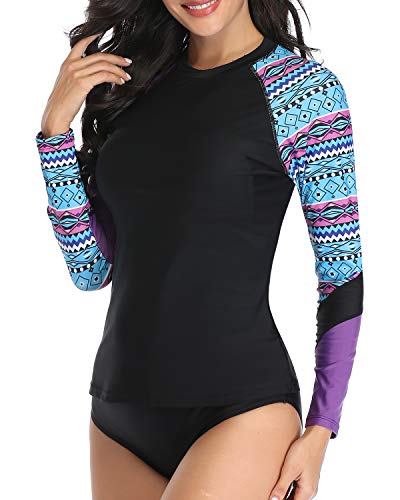 Breathable Tribal Women's Rash Guard And Boy Shorts Set For Water Activities-Black Tribal