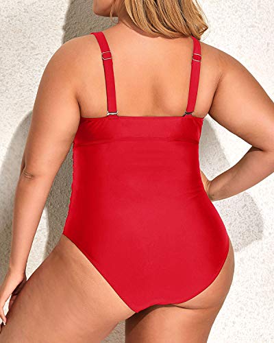 Adjustable Strap Push Up Bathing Suit For Curvy Women-Red