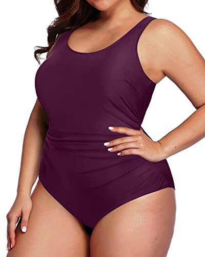 Slimming Backless Tummy Control Plus Size Bathing Suit-Maroon