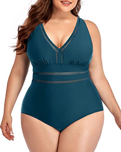 Adjustable Shoulder Straps One Piece Swimsuits For Women Plus Size-Teal