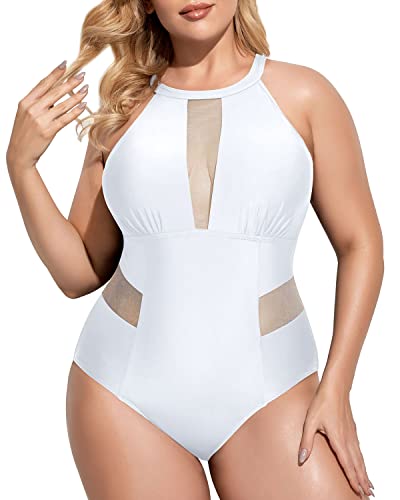 Elegant Cut Out One Piece Bathing Suit For Plus Size Women-White