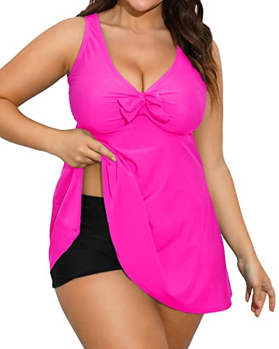 Slimming Tummy Control Plus Size Swim Dress Built-In Bra-Neon Pink And Black