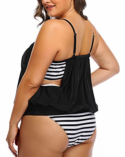 Women's Hide Problem Areas Plus Size Tankini Swimsuits-Black Stripe