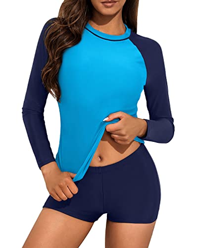 Uv Protective Two Piece Womens Rash Guard Swimwear-Aqua