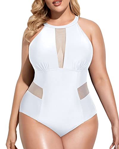 Elegant Cut Out One Piece Bathing Suit For Plus Size Women-White