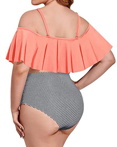 Alluring Plus Size Lace Up Bikini Adjustable Straps For Big Bust-Coral Pink Stripe