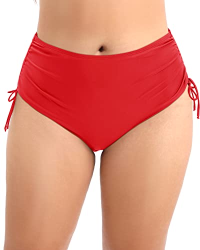 Women Fashionable Plus Size High Waist Swim Bottom Tankini Brief For Ladies-Red