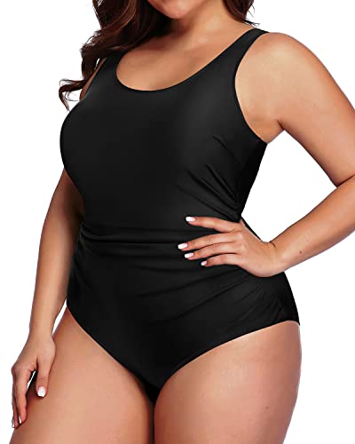 Backless Low Cut Plus Size Sport Swimsuit For Curvy Women-Black