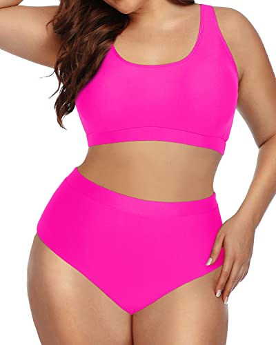 Modest And Supportive Plus Size Athletic Bikini Swimsuit-Neon Pink