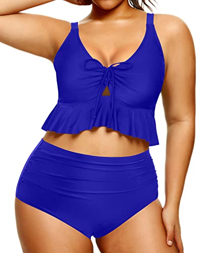 Adjustable Tie-Knot Front Bikini For Plus Size Women-Royal Blue