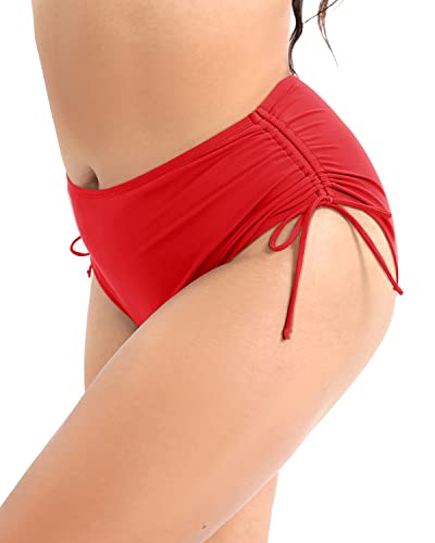 Women Fashionable Plus Size High Waist Swim Bottom Tankini Brief For Ladies-Red