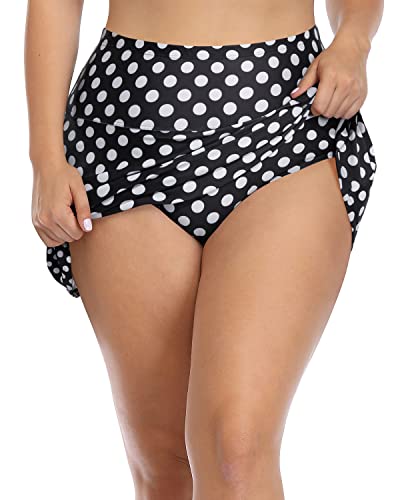 Modest Coverage Athletic Swim Skirt Plus Size Bathing Suit-Black Dot