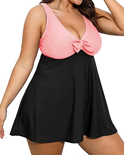 Women's Flowy Tankini Swimsuits Boyshorts Plus Size Swim Dress-Pink And Black