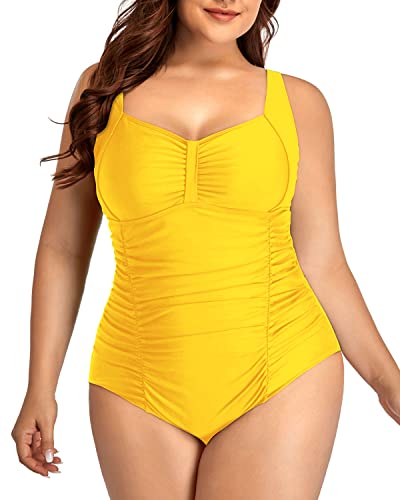 Women's Backless Push Up Plus Size Swimsuit-Neon Yellow