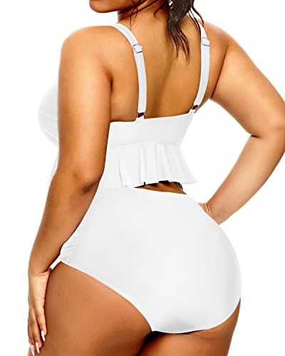 Tummy Control High Waisted Bikini Set Plus Size Bathing Suit-White