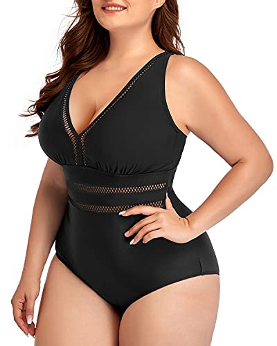 Adjustable Strap Plus Size Backless Swimsuit-Black