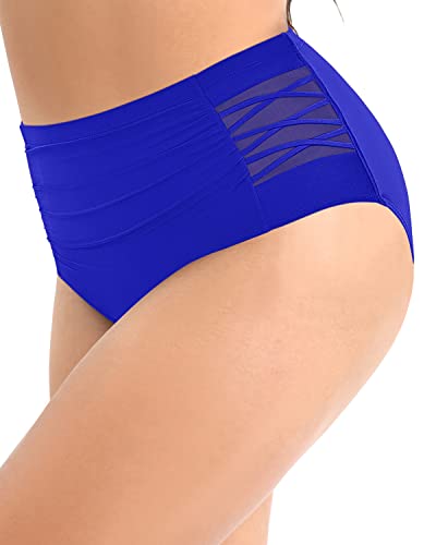 Full Coverage Plus Size High Waisted Swim Bottom-Royal Blue