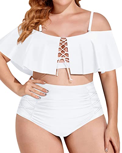 SELONE Plus Size Tankini Sets Summer Plus Size Ruched Tankini Swimsuit  Flowy 2 Piece Bathing Suits with Shorts Swimwear White S