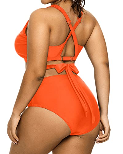 Padded Bra Bikini Plus Size Tie Knot Two Piece Swimsuit-Neon Orange