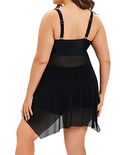 Flowy Two Piece Bathing Suits Boyshorts For Plus Size Women-Black