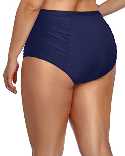 Stylish Plus Size High Waisted Retro Swim Shorts For Women-Navy Blue