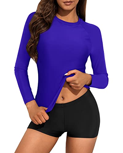 Uv Protective Long Sleeve Swimsuit Set For Women-Royal Blue