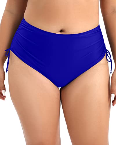 Plus Size High Waisted Bikini Bottom Tummy Control-Royal Blue