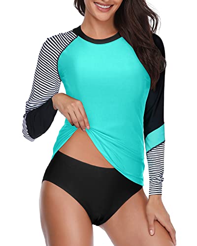 Upf 50+ Women's Rash Guard Zipper And Boy Shorts-Green